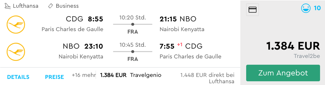 Günstige Lufthansa Business Class Flüge nach NAirobi