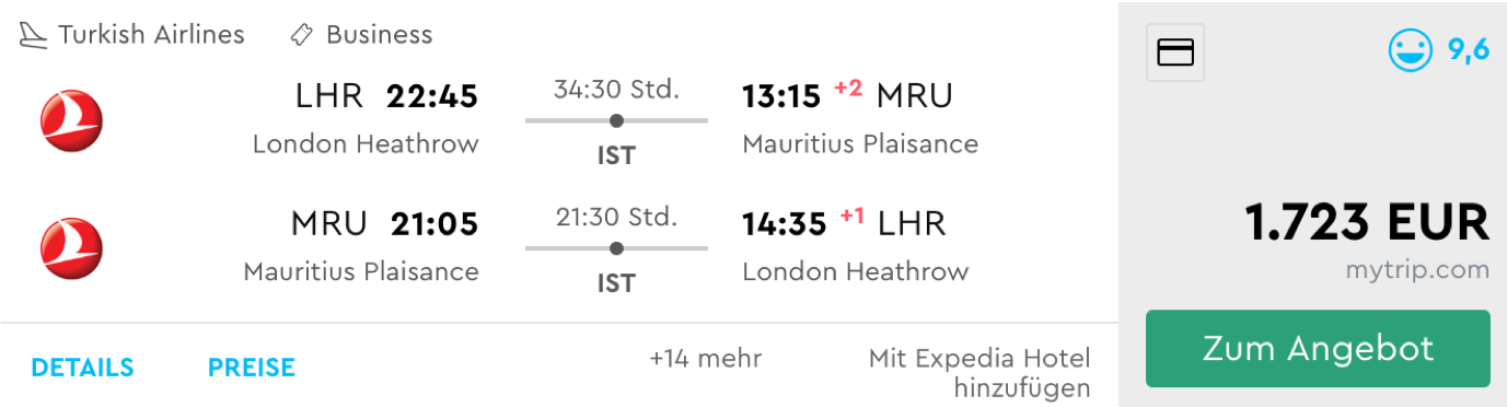 Business Class Flüge nach Mauritius