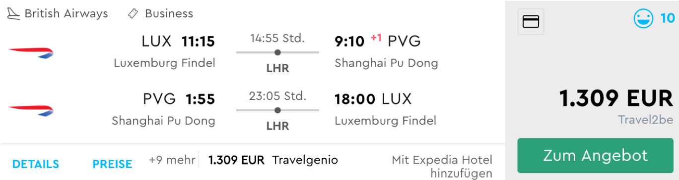 Günstige Business Class Flüge nach Shanghai