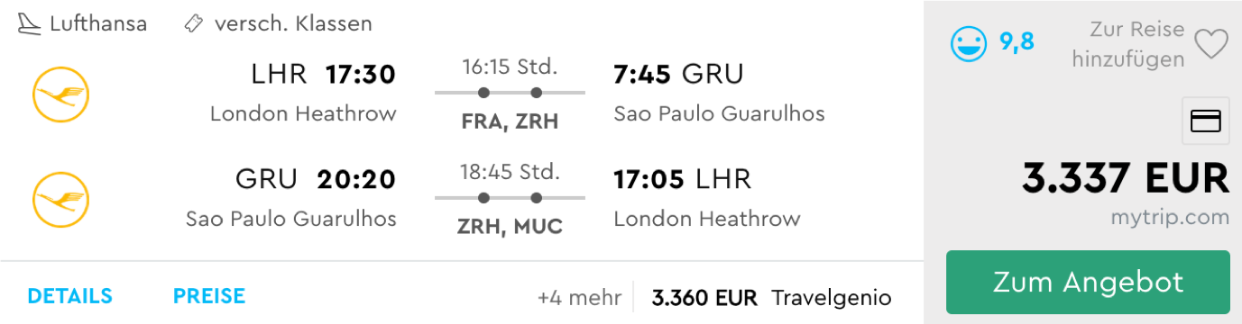 Günstig First Class nach Sao Paulo fliegen