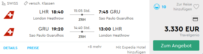 Günstig First Class nach Sao Paulo fliegen
