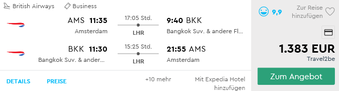 Günstig Business Class nach Bangkok fliegen