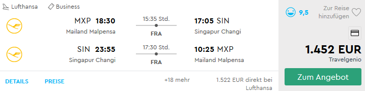 Günstige Business Class Flüge nach Singapur