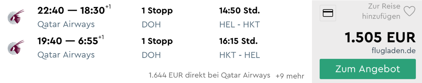 Qatar Airways Business Class nach Phuket
