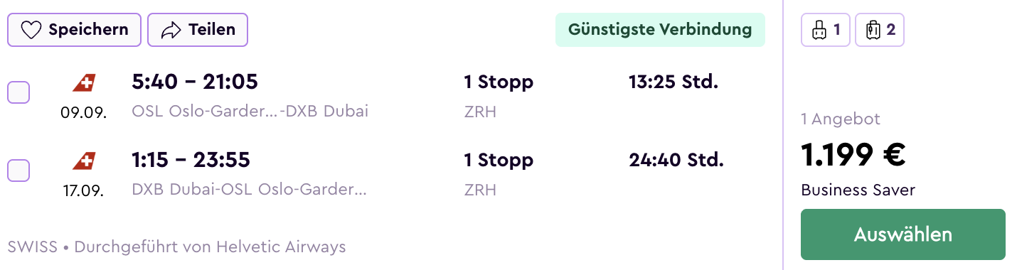 Business Class nach Dubai