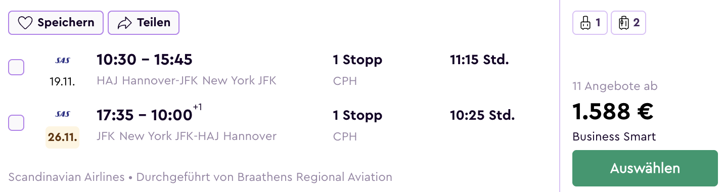 Business Class nach New York