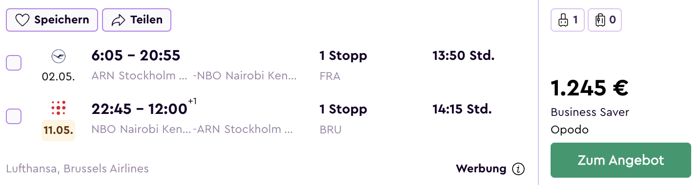 Günstige Business Class Flüge Kenia